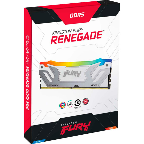 Модуль пам'яті для комп'ютера DDR5 48GB (2x24GB) 8800 MHz Renegade RGB White/Silver Kingston Fury (ex.HyperX) (KF588CU42RWAK2-48)