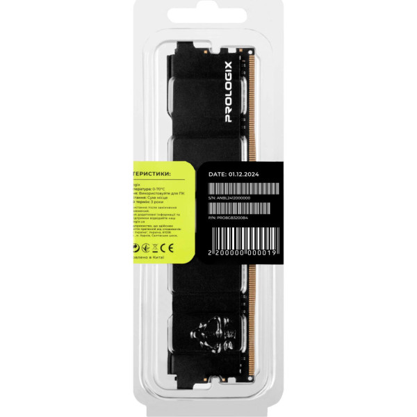 Модуль пам'яті для комп'ютера DDR4 8GB 32GB 3200 MHz Black Prologix (PRO8GB3200B4)