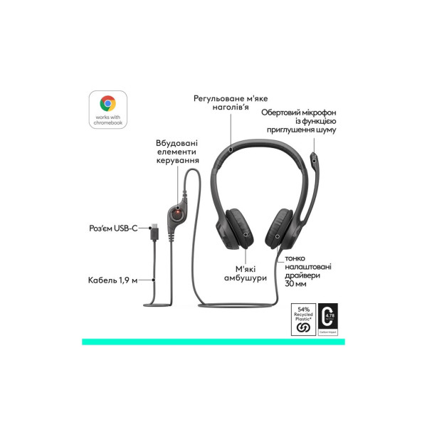 Навушники Logitech H390 USB-C Midnight Black (981-001576)