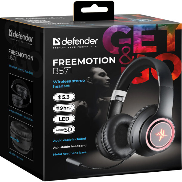Навушники Defender FreeMotion B571 LED Bluetooth Black (63572)